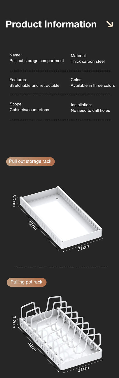Pull out Pots and Pans Organizer Sliding Pot Lid Holder Kitchen Spice Rack Tableware Organizer Multifunctional Dish Drying Racks