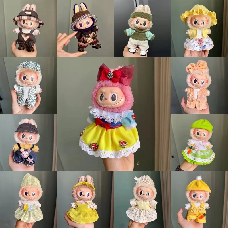 17cm Labubu Plush Doll Clothes Outfit  Fashion Clothes Accessories Labubu Multiple Series Cute Attire Gift for Doll Collectors