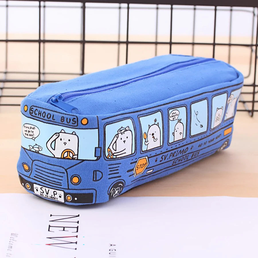 1PCS Creative Large Capacity Student Bus Cartoon Car Pencil Bag Office Culture and Educational Supplies