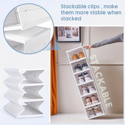 3-layer Transparent Shoes Box Thickened Foldable Sneaker Shoe Organizers Stackable Dustproof High-top Cabinet Shoe Rack Shelf