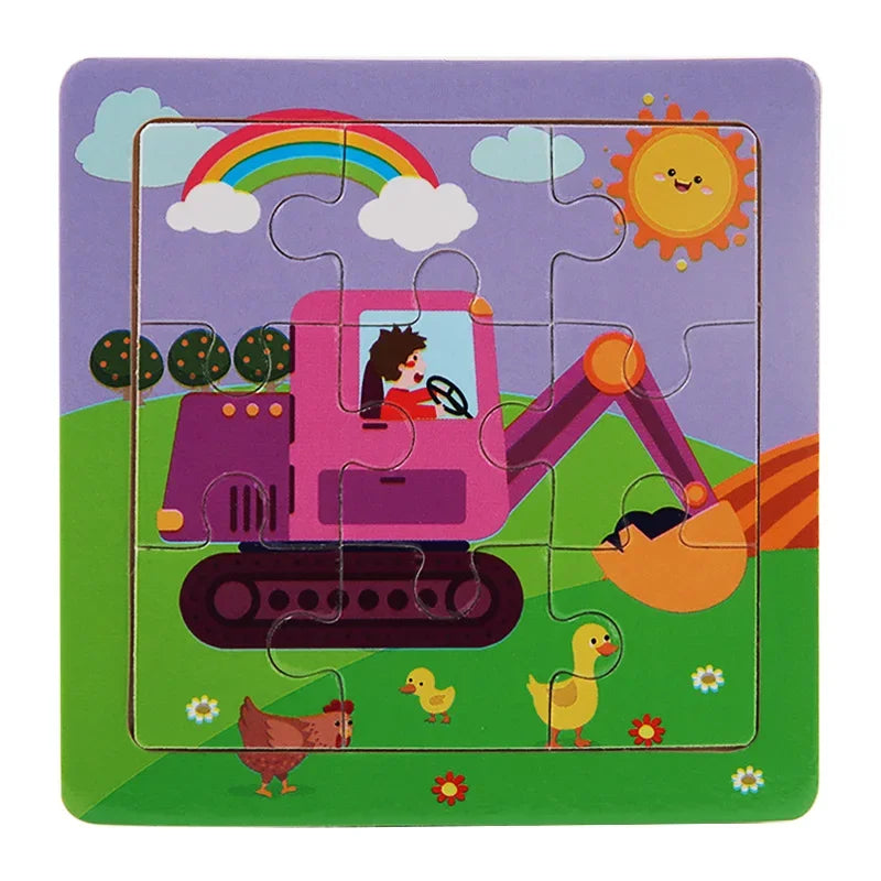3D Puzzles Cartoon Animals Wooden Montessori Game Kids Cognitive Jigsaw Puzzle Baby Toys Educational Toys for Children Toddler
