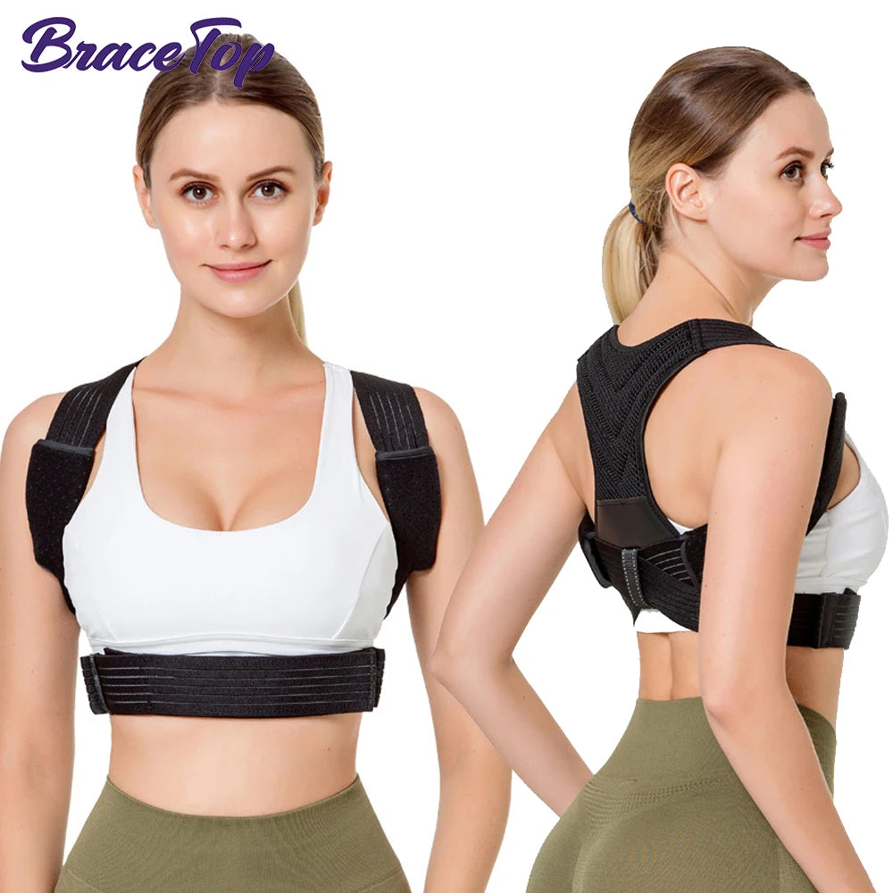 BraceTop Adjustable Posture Corrector Breathable Back Straightener, Upper Back Brace Providing Pain Relief From Neck, Shoulder