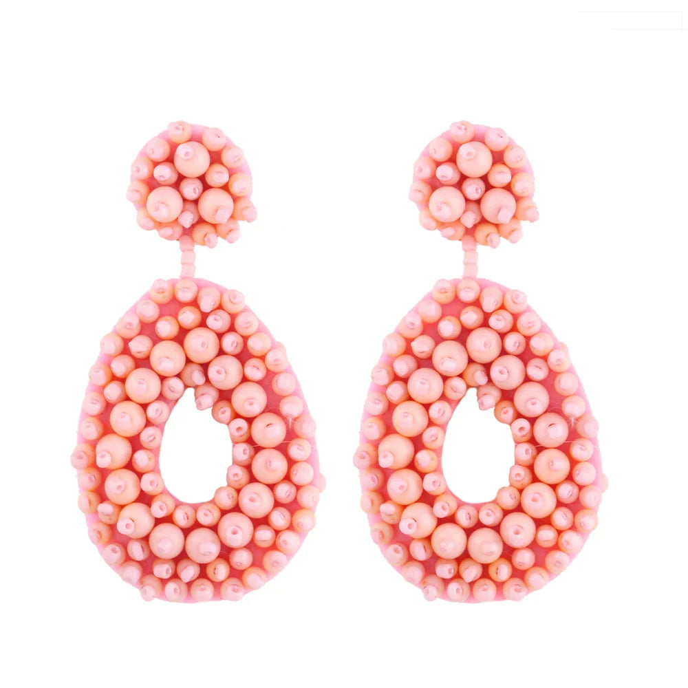 Bohemian Black Beaded Earrings Handmade Beads Drop Dangle Earrings For Women Statement Earrings Big Jewelry Brincos Accessories