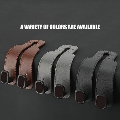 Car Seat Headrest Hooks 2 In 1 Soft Leather Car Seat Back Hook For Purse & Bag Backpack Double Hook Car Seat Hanger Accessories