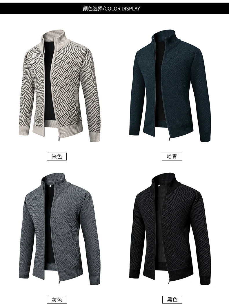 Top Quality Thick Velvet Zip Up New Brand Fashion Knit Cardigan Korean Sweater Casual Japanese Coats Jacket Mens Clothes 2025