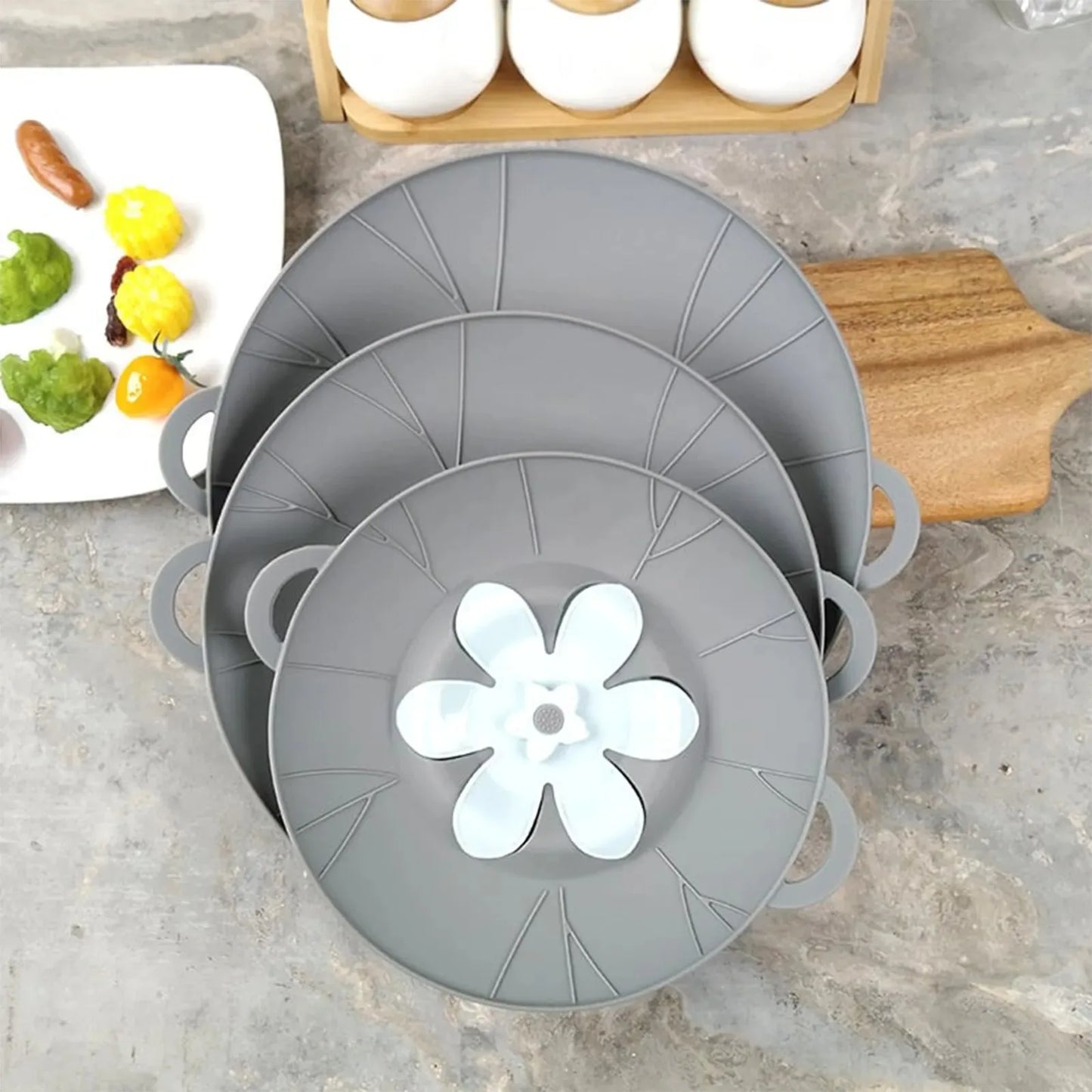 Silicone pattern anti-spill lid, silicone fresh-keeping lid, rotatable lid, kitchen gadgets