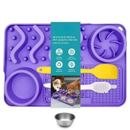 Slow Feeder Mat for Pets - Non-Toxic Silicone (Turquoise) Upgraded Anxiety and Boredom Relief Tool with Aluminum Bowl,17x11x2 in