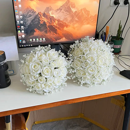 Bridal Bouquet Wedding Flowers Bridesmaids Silk Roses Fake Babys Breath Bride Wedding Accessories Table Centerpiece Decoration