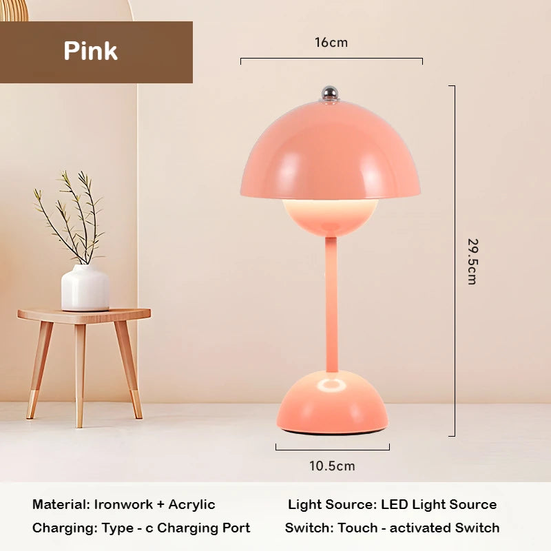 LED Mushroom Flower Bud Lamp – Touch Charging Nordic Decorative Lamp for Bedroom, Study & Bedside