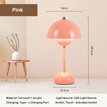 LED Mushroom Flower Bud Lamp – Touch Charging Nordic Decorative Lamp for Bedroom, Study & Bedside