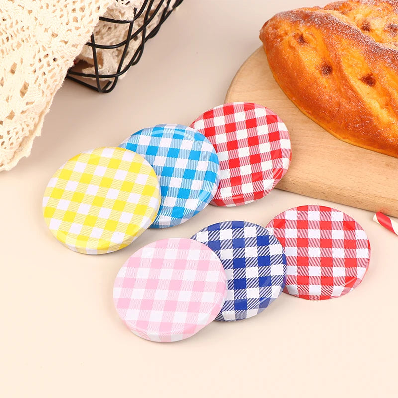 10 Pcs Colorful Lattice Jam Jars Lids Wide Mouth Screw Lids Storage Caps For Jars Glass Round Storage Cover