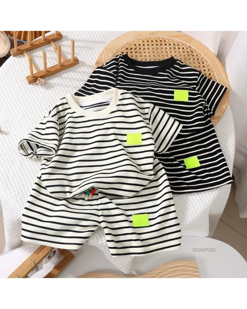 Summer Baby Boy Girls Clothes Set Children Stripe Tshirts and Shorts 2 Pieces Suit Kid Top Bottom Outfits Casual Tracksuits
