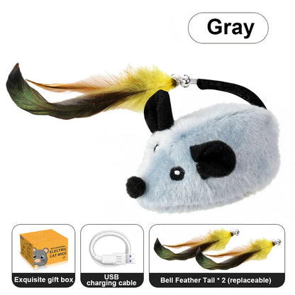 Interactive Plush Cat Toy with Sound & LED Light USB Rechargeable Steerable & Obstacle Avoidance for Indoor Cats