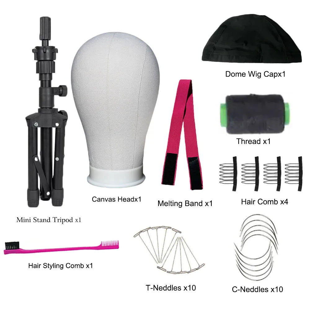 Canvas Block Head Mannequin Wig Head, Wig Stand Tripod with Head, Mannequin Head Wig Display Styling Head, Manikin Block Head