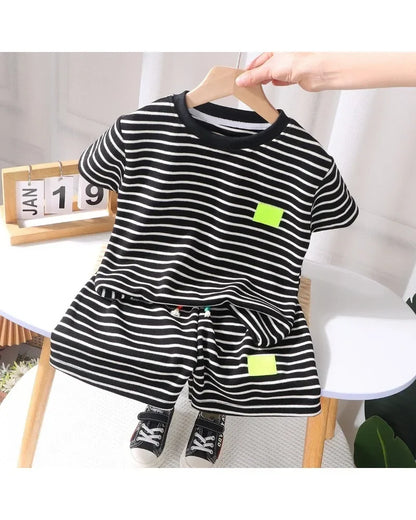 Summer Baby Boy Girls Clothes Set Children Stripe Tshirts and Shorts 2 Pieces Suit Kid Top Bottom Outfits Casual Tracksuits