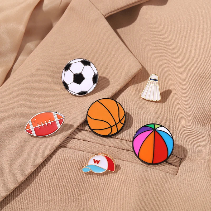 Sports Balls Enamel Pins Boy Students Football Soccer Beach Ball Athletics Brooch Pins Jackets Skirt Badge Jewelry Friends Gifts