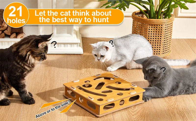 Interactive Cat Toy Puzzle Box Wooden Treat Maze Play For Toy Box Fun Interactive Cat Toy Hide and Seek Cat Agility Toys