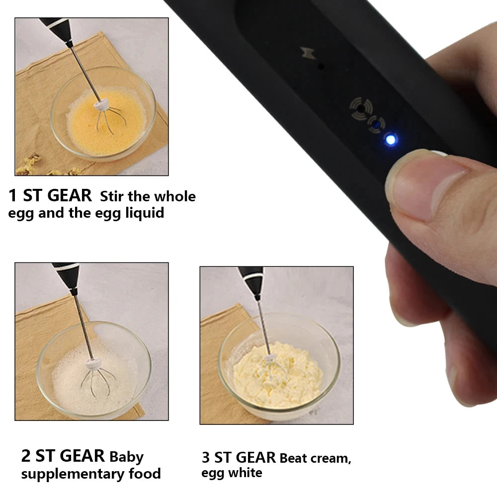 Portable UBS Electric Egg Beater 3-speed Wireless Blender Coffee Milk Bubbler Cream Butter Whipper Food Blender