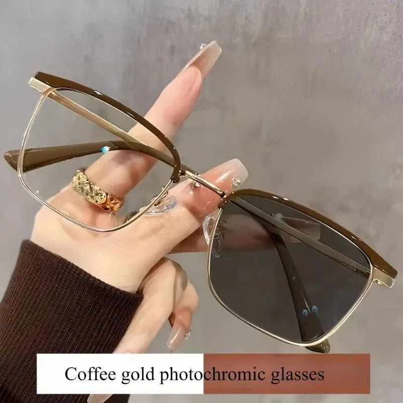 Photochromic Anti Radiation  Glasses  Korean Square Metal Men Women Eyeglasses Fashion Anti Blue Light Glass