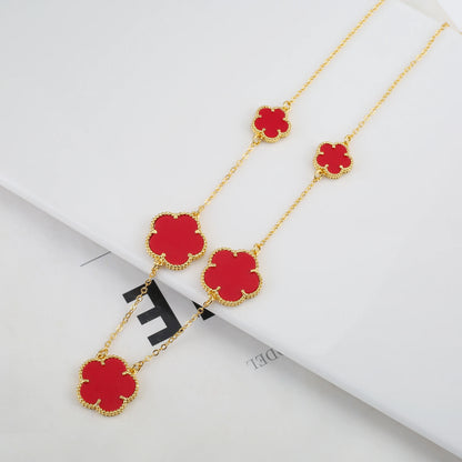 Irregular New Double Sided Natural Stone Shell Plant Five Leaf Flower Jewelry Set Necklace Earrings Women's High Quality Clover