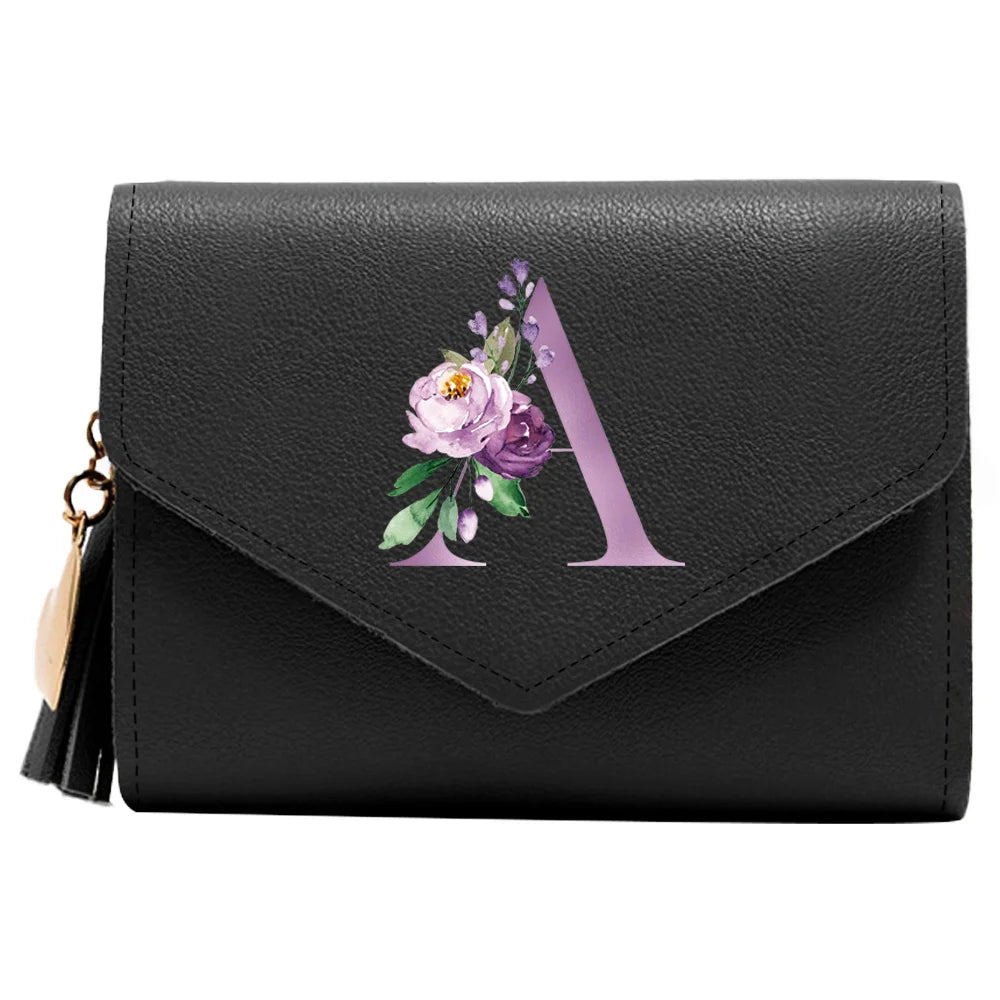 Wallet Women Rfid Blocking Small Compact Luxury Leather Pocket Wallet Ladies Mini Purse with ID Window Purple Letter Pattern