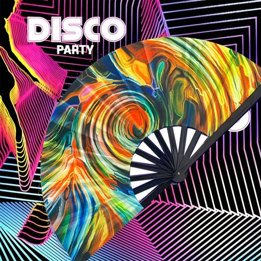 Fluorescent Music Festival Fan  Handmade Plastic Folding Fan Colorful Pattern  Battery Free  Durable Party Decoration