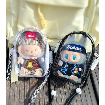Labubu Protect Case Labubu Sitting Party 15/17cm Cotton Doll Shoulder Pain Bag PVC Storage Bag Labubu Walk Bag Dustproof