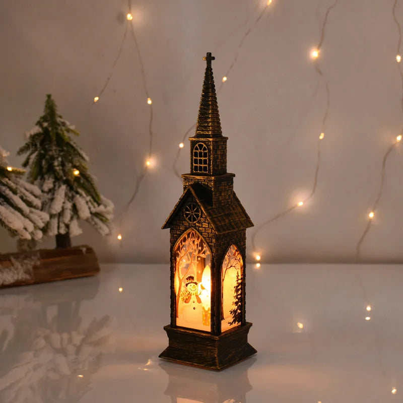 Christmas Church Castle Led Lantern Light Santa Claus Snowman Pattern Church Lights Christmas New Year Decoration For Home