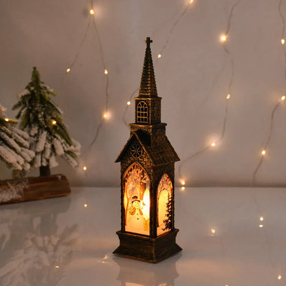 Christmas Church Castle Led Lantern Light Santa Claus Snowman Pattern Church Lights Christmas New Year Decoration For Home