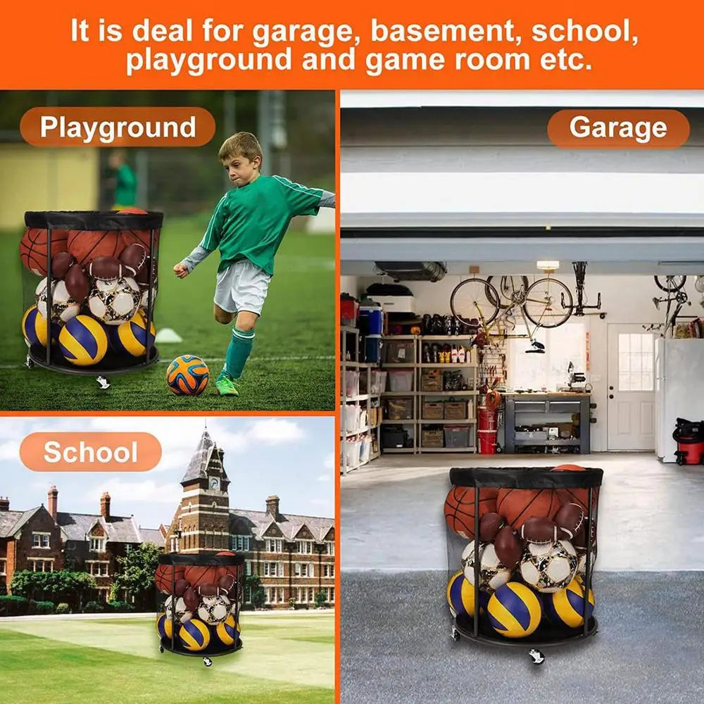 Outdoor Ball Storage Sports Ball Storage Portable Organizer Box Large Capacity Net Container for Garage Deck Outdoor Garden