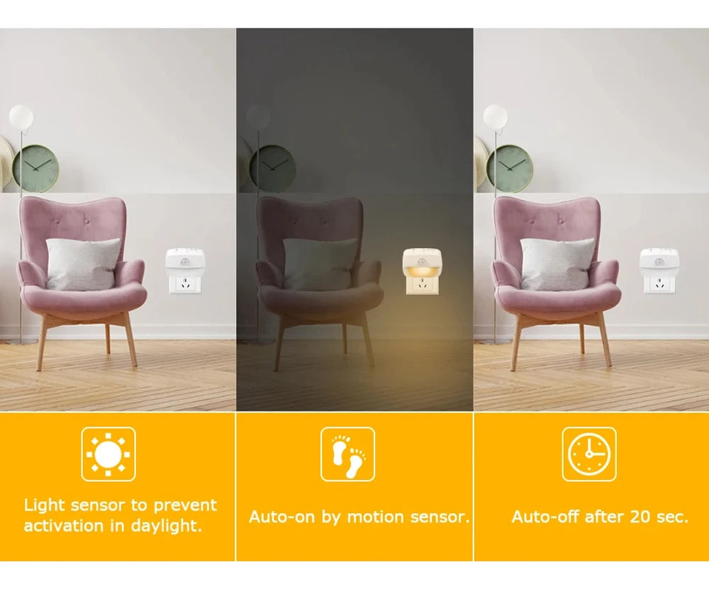 LED Night Light EU Plug In Smart Motion Sensor Light 220V Wall Lamp for Home Aisle WC Hallway Stair Kitchen Bedroom Night Lamp