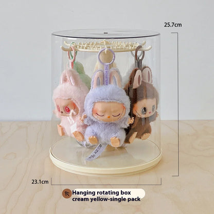 Labubu pendant display box, rotatable transparent Labubu doll, handmade blind box, storage display stand, decorative ornaments,