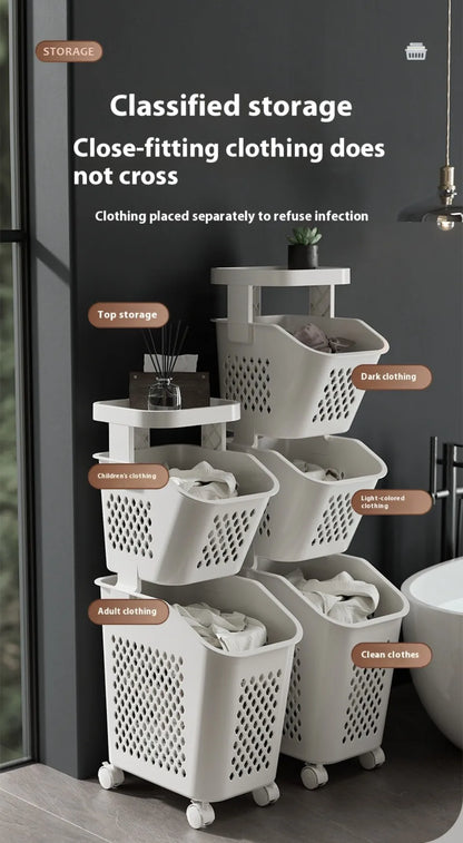 Multilayer Laundry Storage Basket Wheels Pp Plastic Laundry Baskets With Wheel Household Sundries Bathroom Toilet Storage Rack