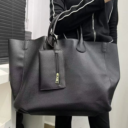 Ladies' fashionable vegan leather oversized handbag with large capacity, simple and versatile shopping bag