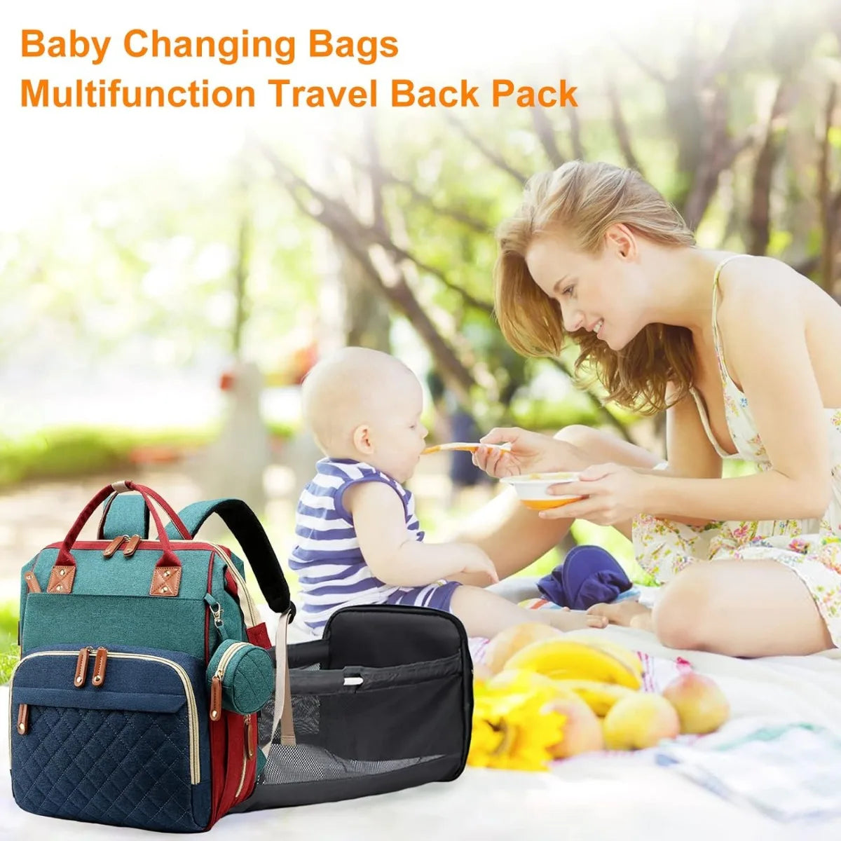 Diaper Bag with Changing Station 3 in 1 Baby Diaper Backpack with Foldable Changing Pad, Large Travel Back Pack for Girl Boy