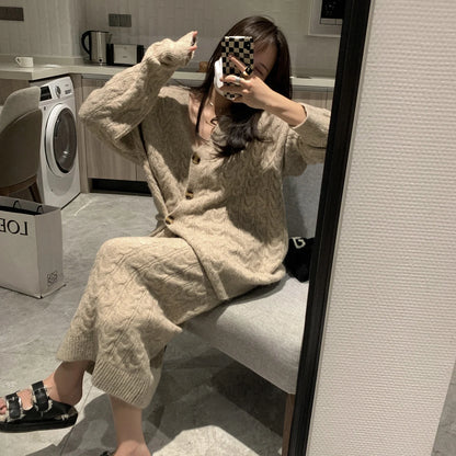 Women Sweater Winter 2 Piece Sets Elegnat Knitted Suits Female Sweaters Vintage Womens Skirt High Waist Autumn Vintage Vestidos