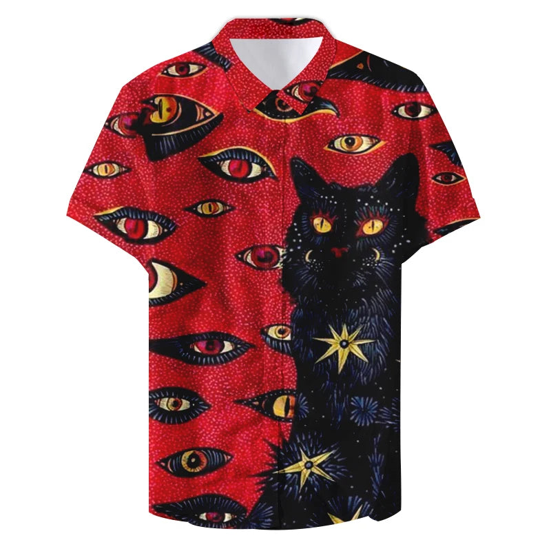 Cat Eye 3dPrinted Shirts Men Women Fashion Hawaiian Shirt Hip Hop Casual Beach Short Sleeve Blouse Men's Vocation Lapel