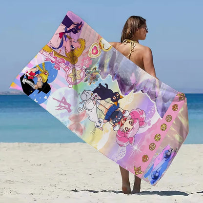 Beach Towel Portable Towel for Fitness Sailors-Moon Absorbent Home Gym Towels With Designs Microfiber Sauna Cloth Quick Dry Fast