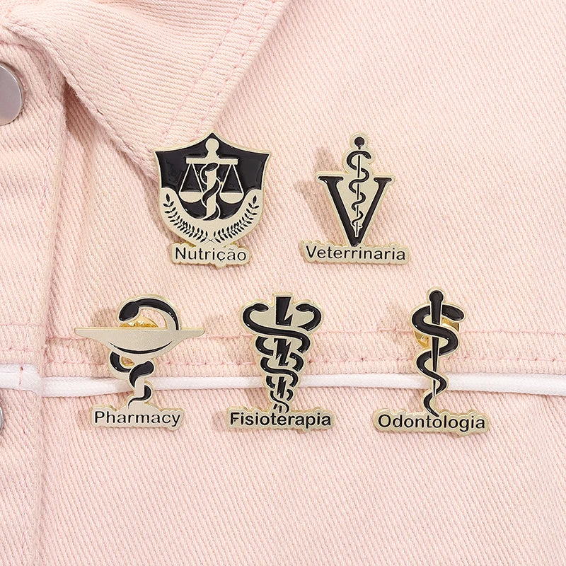 Odontologia Pharmacy Fisioterapia Enamel Pins Custom Creative Logo Brooches Lapel Badges Clothes Punk Jewelry Gift for Friends