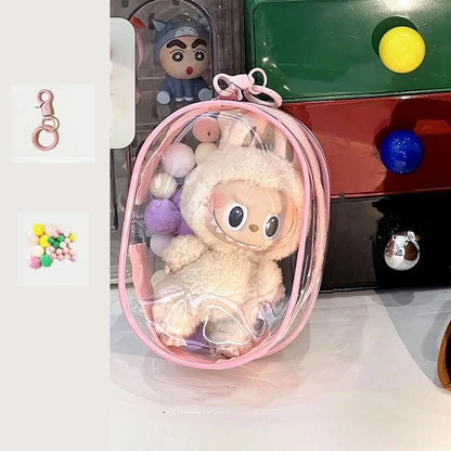 Labubu Protect Case 15cm Labubu Sitting Party Cotton Doll Shoulder Pain Bag PVC Storage Bag Labubu Walk Bag Dustproof