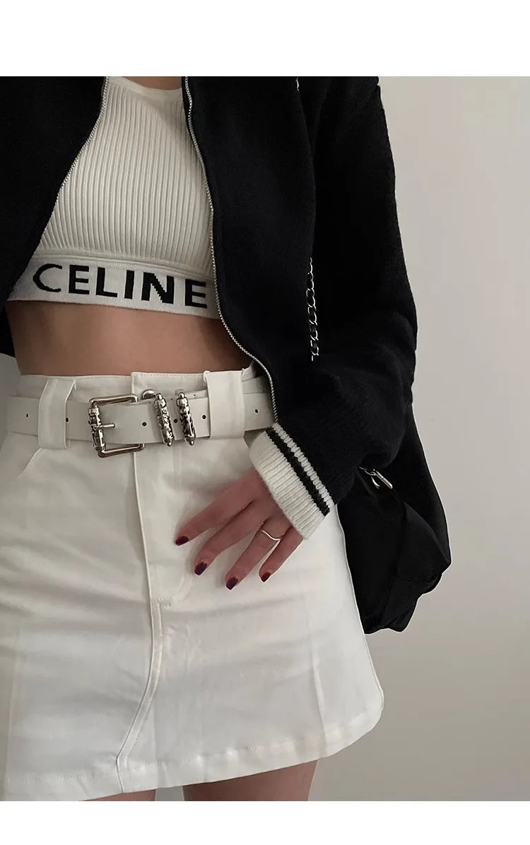 New retro Female Subculture Belt Punk Decorated Jeans Belt Personality Belt White Belt