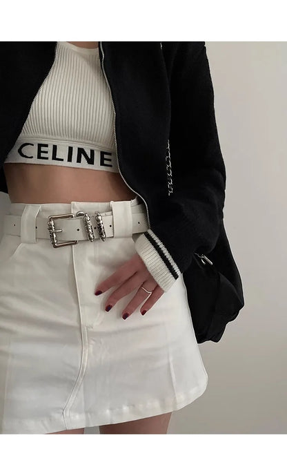 New retro Female Subculture Belt Punk Decorated Jeans Belt Personality Belt White Belt