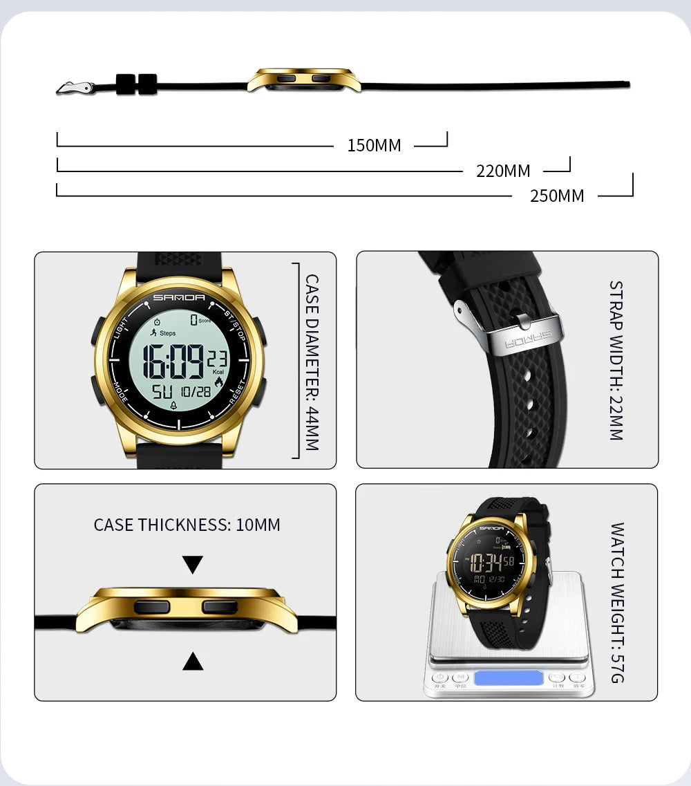 SANDA 9064 Student Sports Quartz LED Electronic Watch Calorimeter Step Electronic Watch Sleep Monitoring Smart Electronic Watch