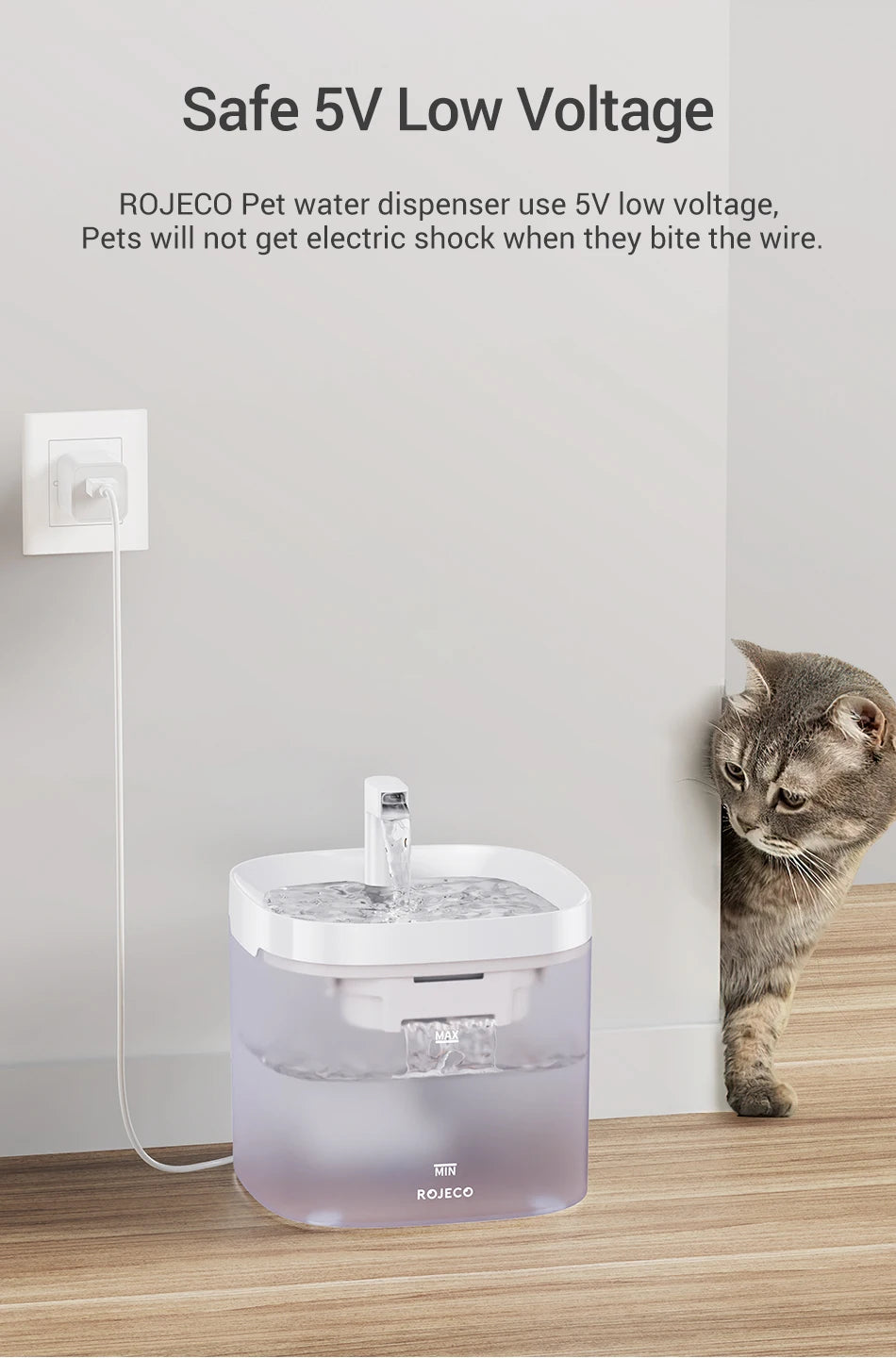 ROJECO Automatic Cat Water Fountain Smart Pet Water Dispenser with Pump for Dog Rechargeable Drinking Filter Cat Drinking Supply