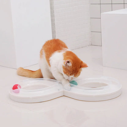 Interactive Cat Toy with S-Shaped Roller Circuit – Rotating Running Balls, Tunnel Design & Turntable Track for Kittens – Fun Pet