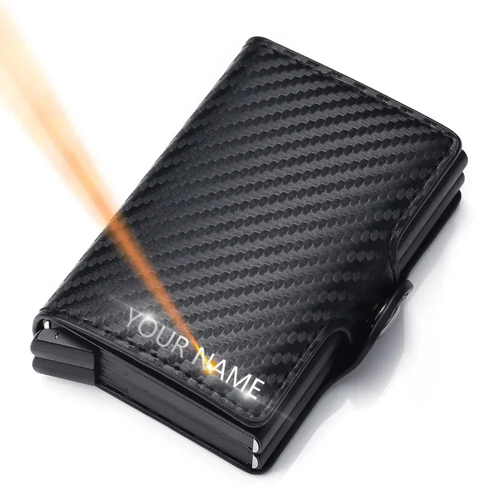Anti Rfid Blocking Men Wallets with Custom Name Carbon Fiber Mini Wallet Large Capacity Card Holders Small Money Bag Male Purses