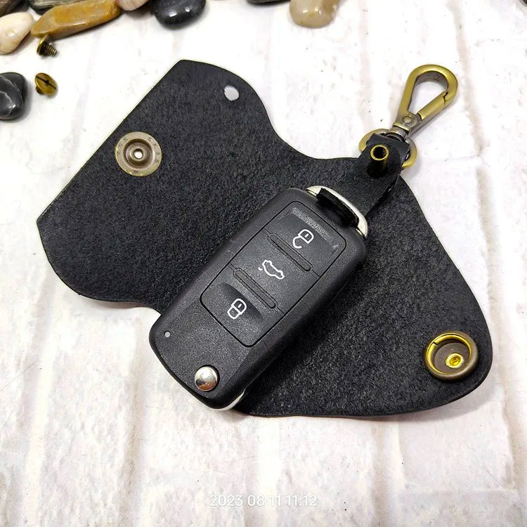 blongk Car Key Case on Waist Small Key Pouch Genuine Leather Key Organizer Key Bag Mini Car Key Holder Men Women 1608
