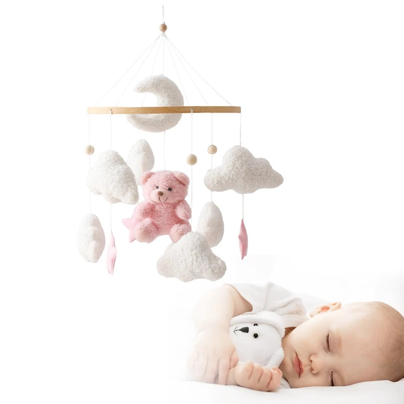 Baby Crib Mobile Rattle Toy 0-12Months Infant Soft Felt Teddy Velvet Pink Bear Bed Bell Hanging Toy Holder Bracket Crib Girl Toy