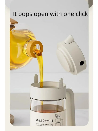 550ml Glass Automatic Opening and Closing Gravity Jug Household Kitchen Leak-proof Oil Jug Soy Sauce Vinegar Seasoning Flask
