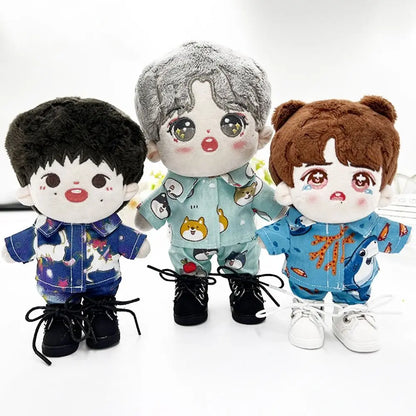20CM Plush Doll Clothes Suit Fruit Animals Printing Lapel Shirt Pants Casual Wears Cotton Stuffed Toys Idol Dolls Accessories